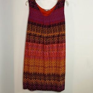 Madison Leigh Geometric Ikat Print Shift Dress Pink, Orange & Purple Sleeveless